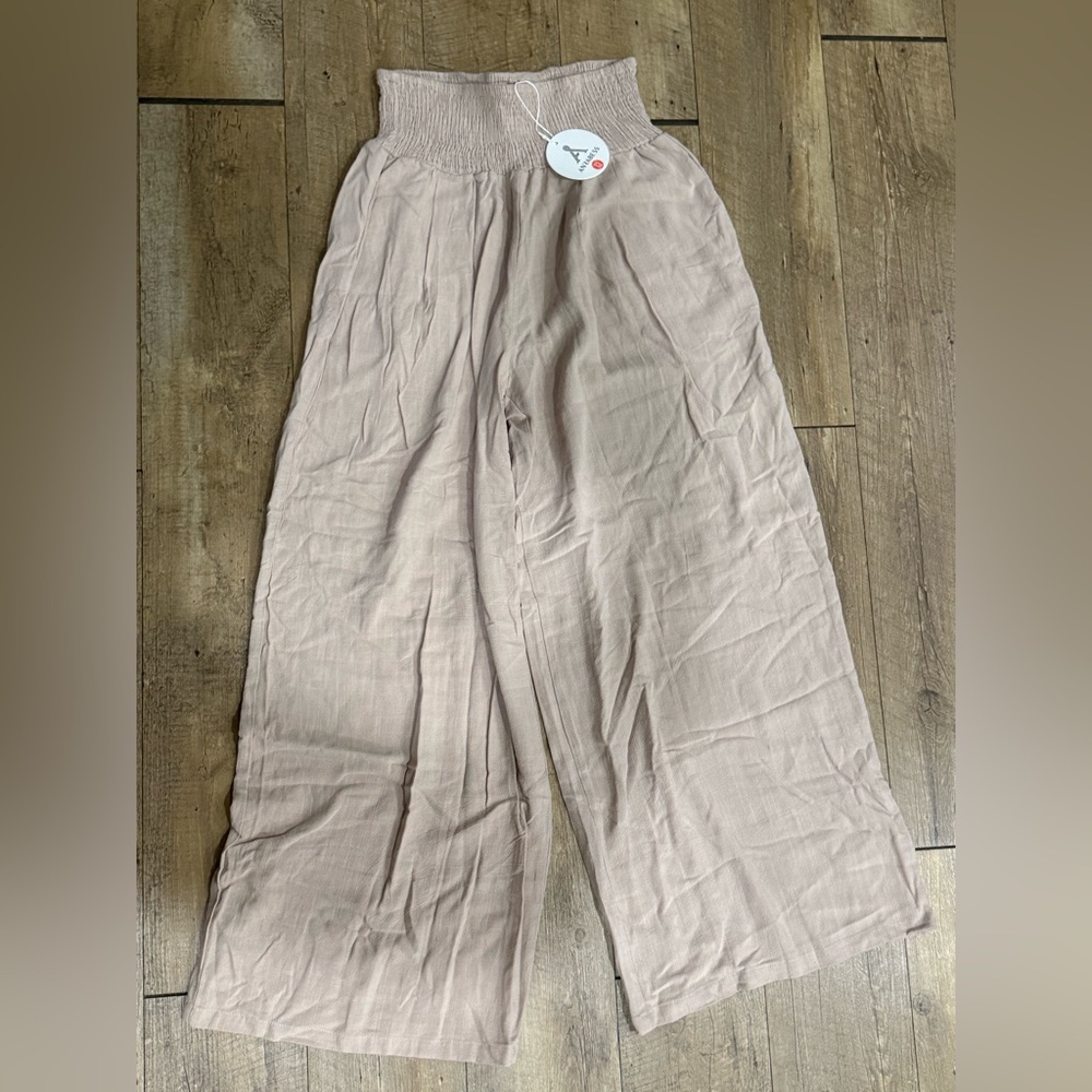 Wide Leg Linen-Blend Pants in Dusty Rose